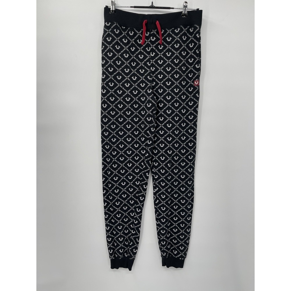 True Religion XL‎ Jogger Sweatpants Kids Black All Over Horseshoe Logo Print
